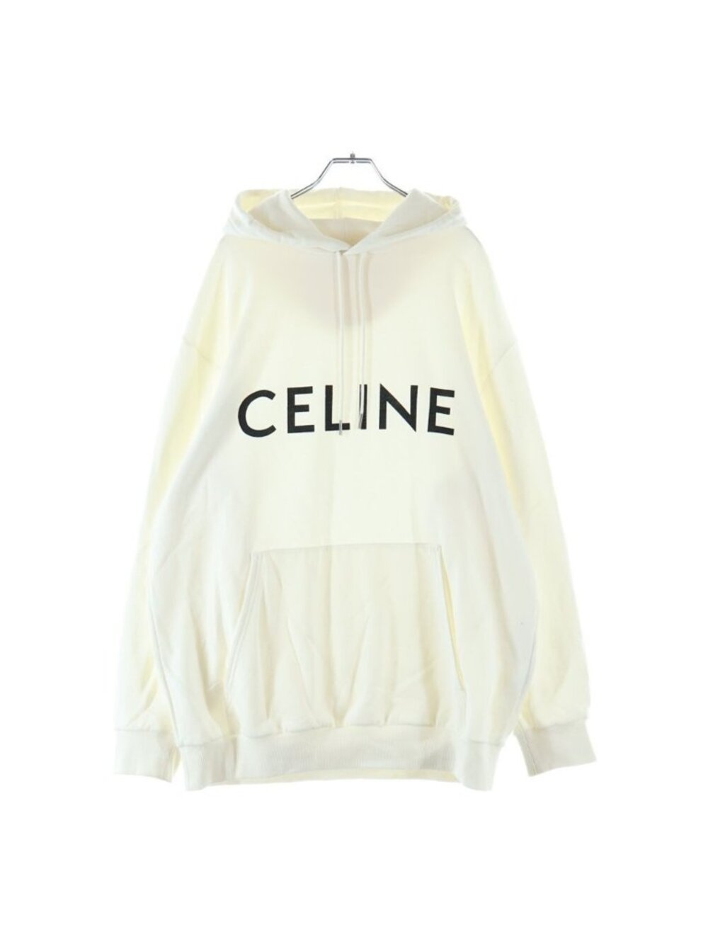 Celine Logo Print Loose Hoodie White